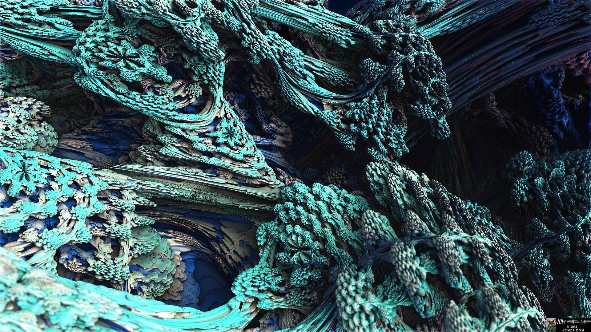 Still image from the JCMDI video Blue Coral on YouTube, rendered with Mandelbulb 3D